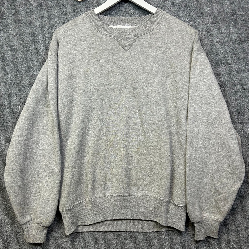 VTG Russell Athletic Sweatshirt Men's Gray V Insert Crewneck USA Made - Medium